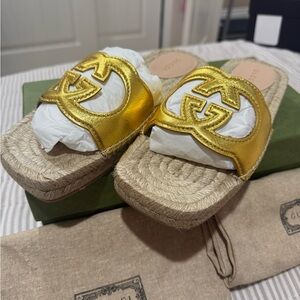 Gucci Metallic Gold Slide Sandals